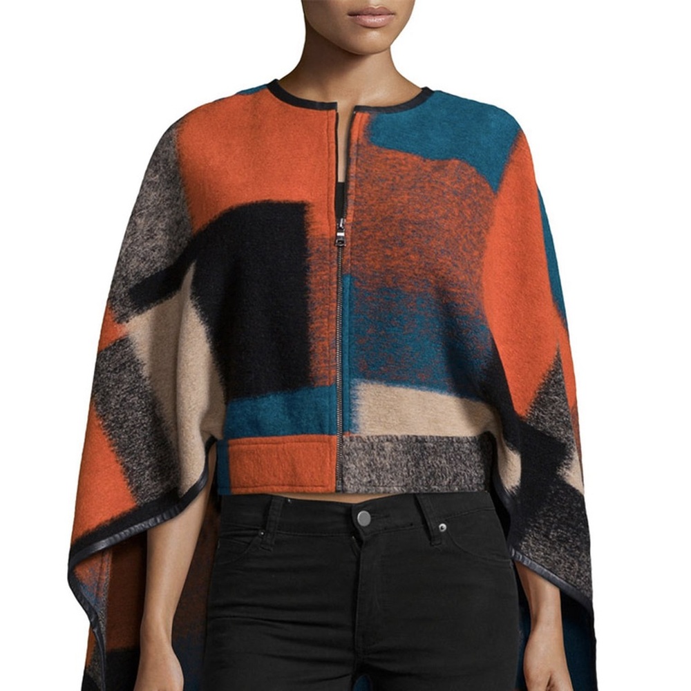 BCBGMAXAZRIA Walker Color Block Cape Poncho Blazer Jacket Coat Size XS/S NEW - Picture 6 of 9